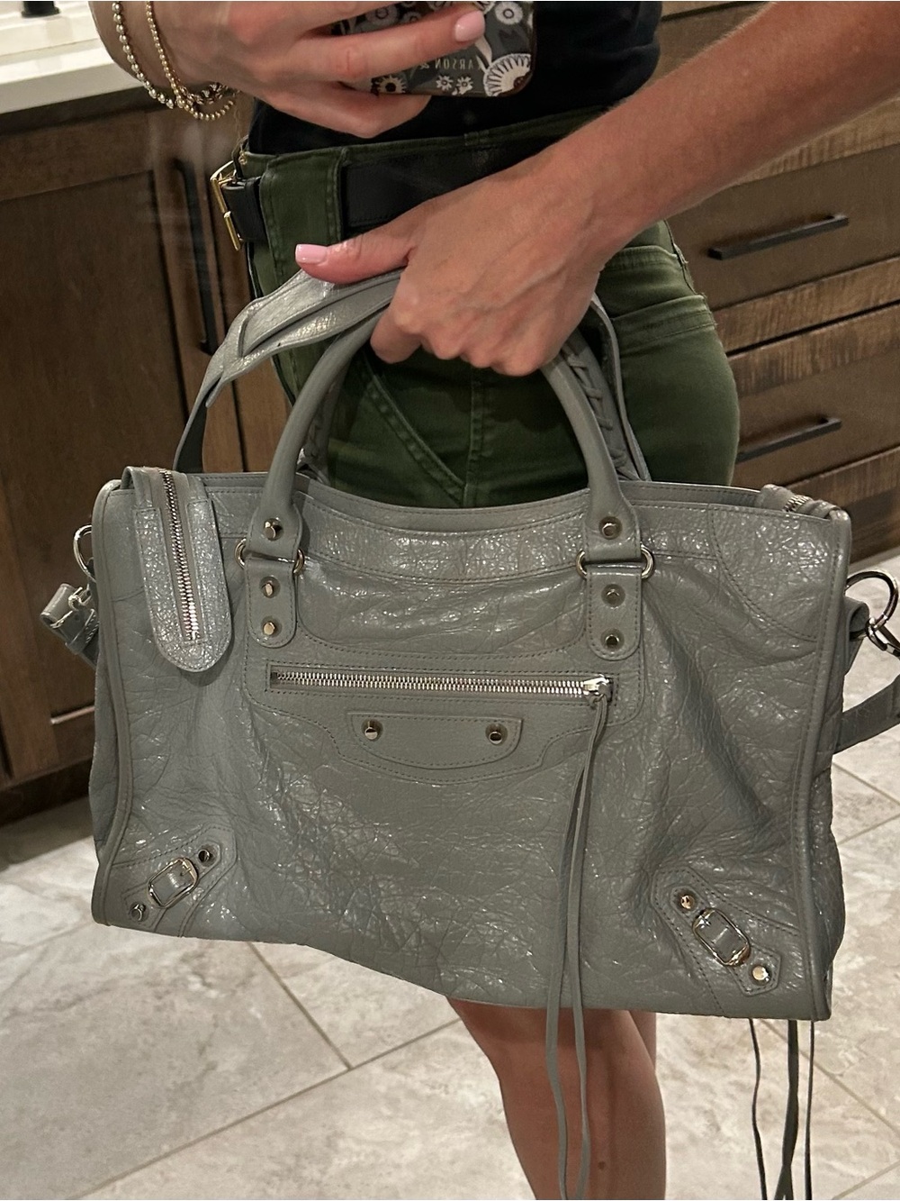 Balenciaga Gray Leather City Shoulder Bag with Top Handles - Picture 15 of 16